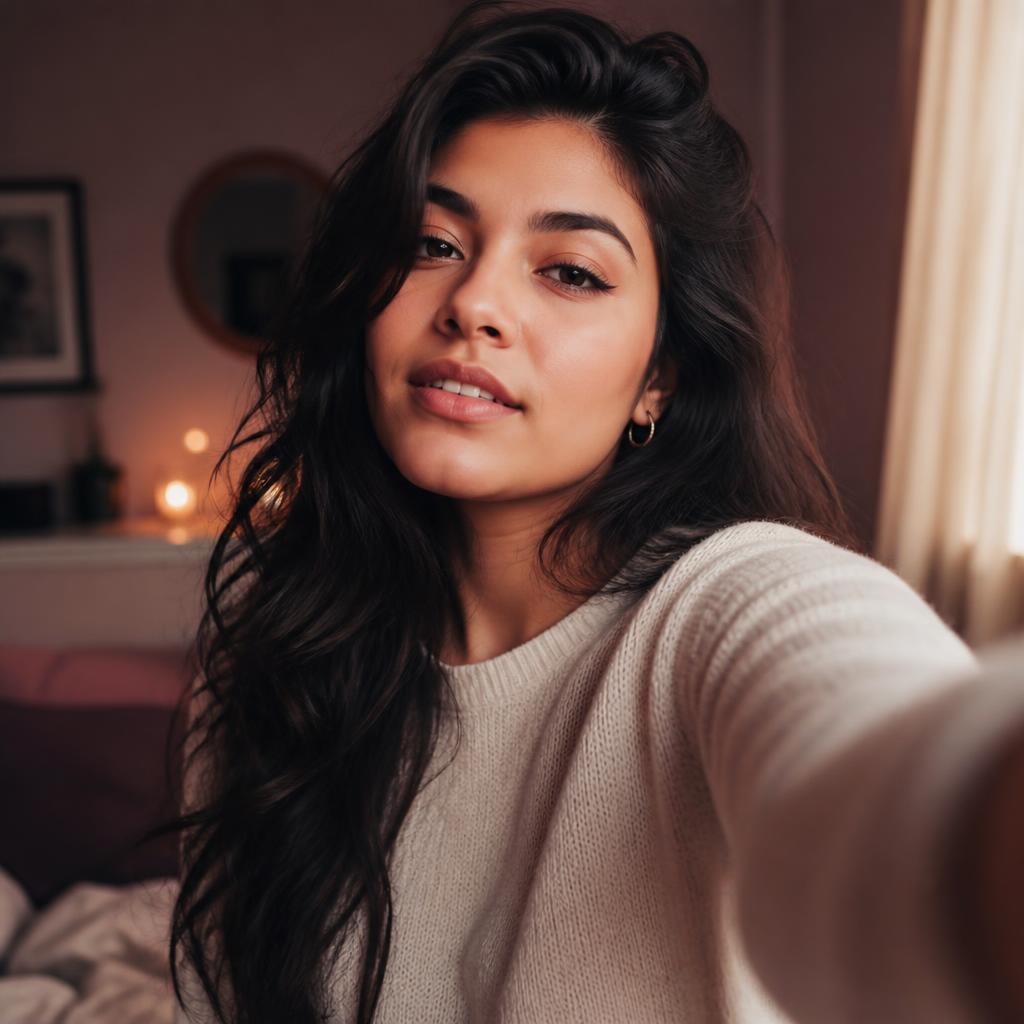 A young Latina recording a short selfie video
